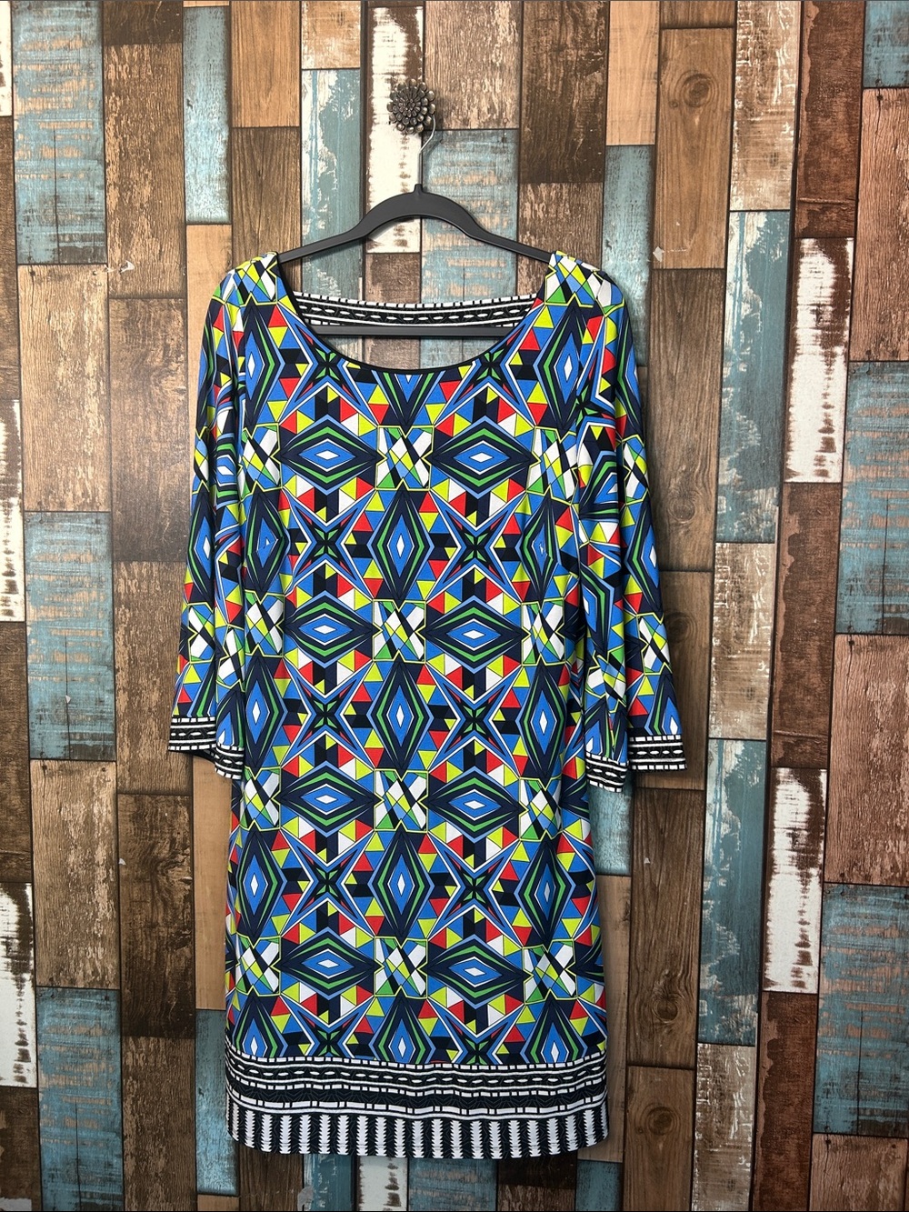 Laundry By Shelli Segal Blue Multicolor Geometric Midi Dress